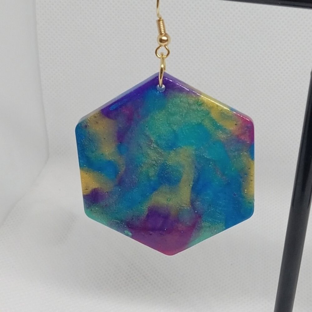 Hand Crafted Multicolor Hexagon Earrings